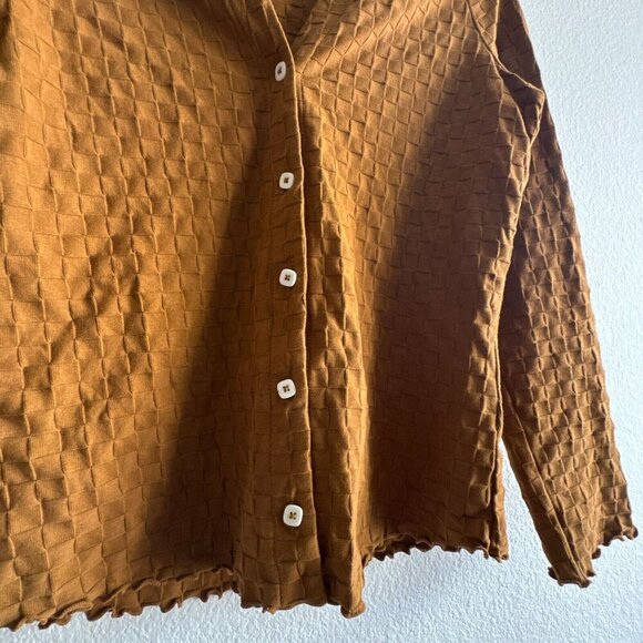 Madewell V Neck Checkerboard Jacquard Cardigan Size S Sepia Brown 100% Cotton - Picture 4 of 9